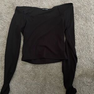 plain black long sleeve shirt with lace neckline